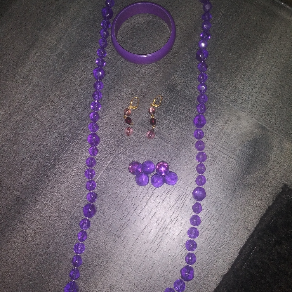 LOT: Purple Earrings Necklace + Bracelet